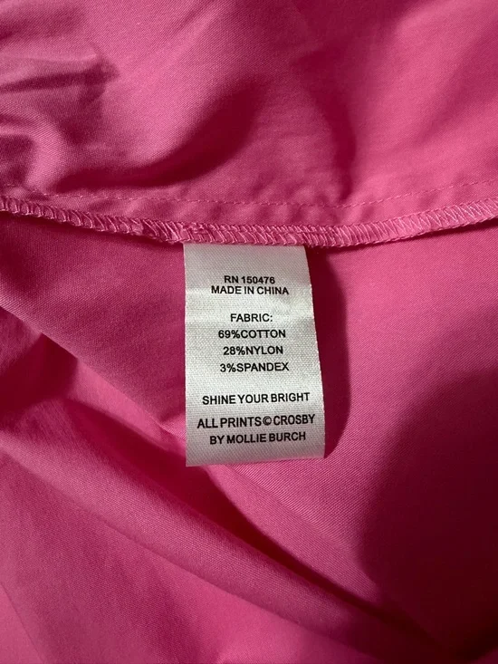 Crosby by Mollie Burch Sz S Whitley Dress Pink Bubblegum Tiered Ruffle Pom Trim - Picture 10 of 12